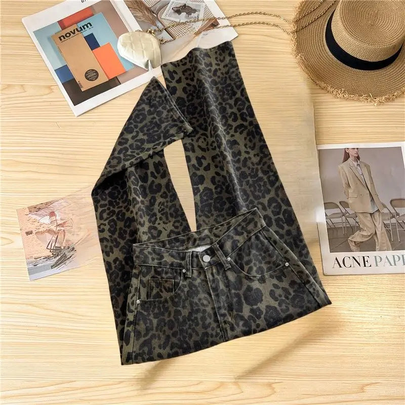 Vaqueros Mujer Leopardo Retro - Jeans Pierna Recta Estampado Animal
