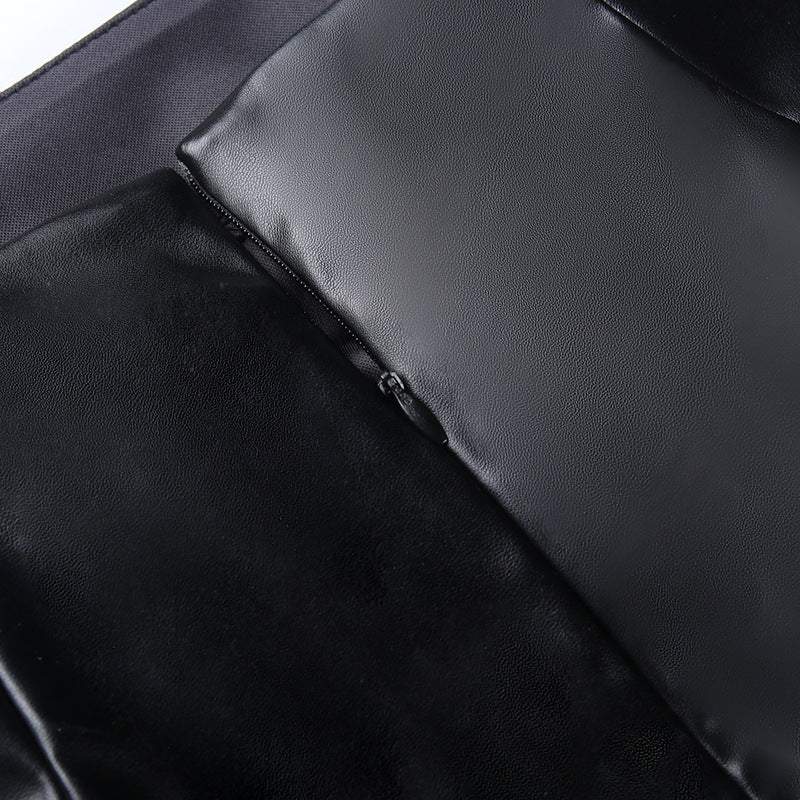 Falda Piel Mujer Elegante Oficina - Falda Cuero PU Midi Fruncida Negra Otoño