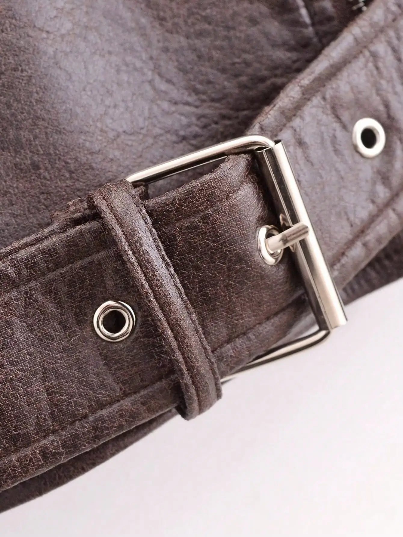 Chaqueta Cuero Mujer Vintage Marrón - Chaqueta Moto PU Cremallera