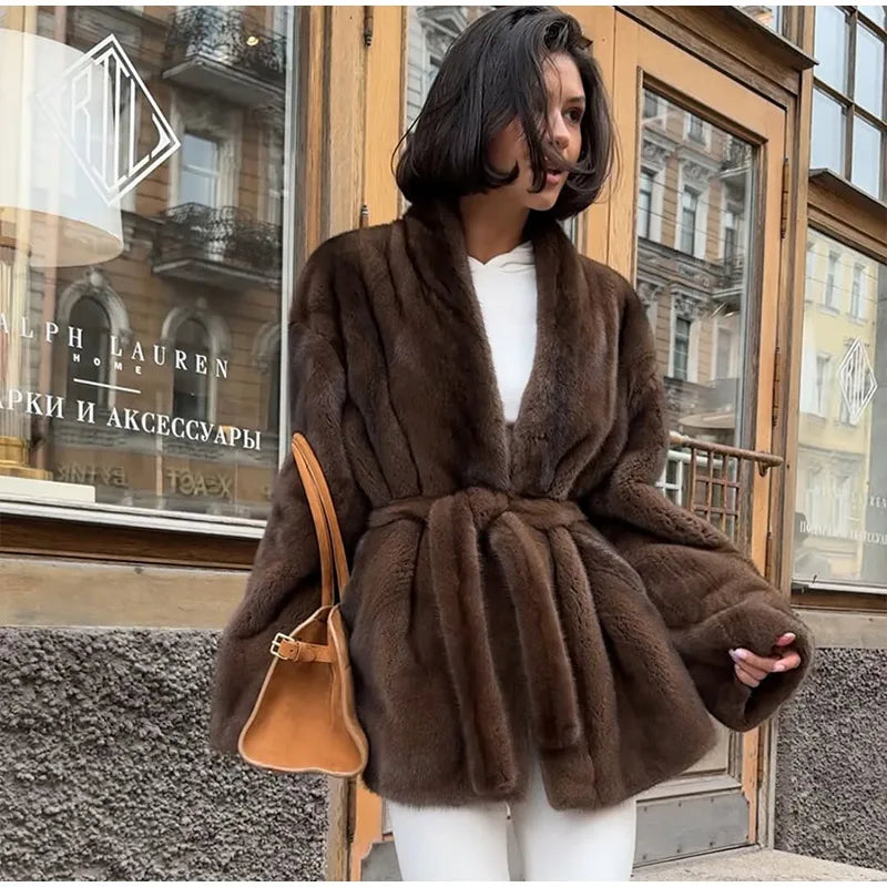 Chaqueta Piel Sintética Mujer Lujo - Chaqueta Cinturón Cuello V