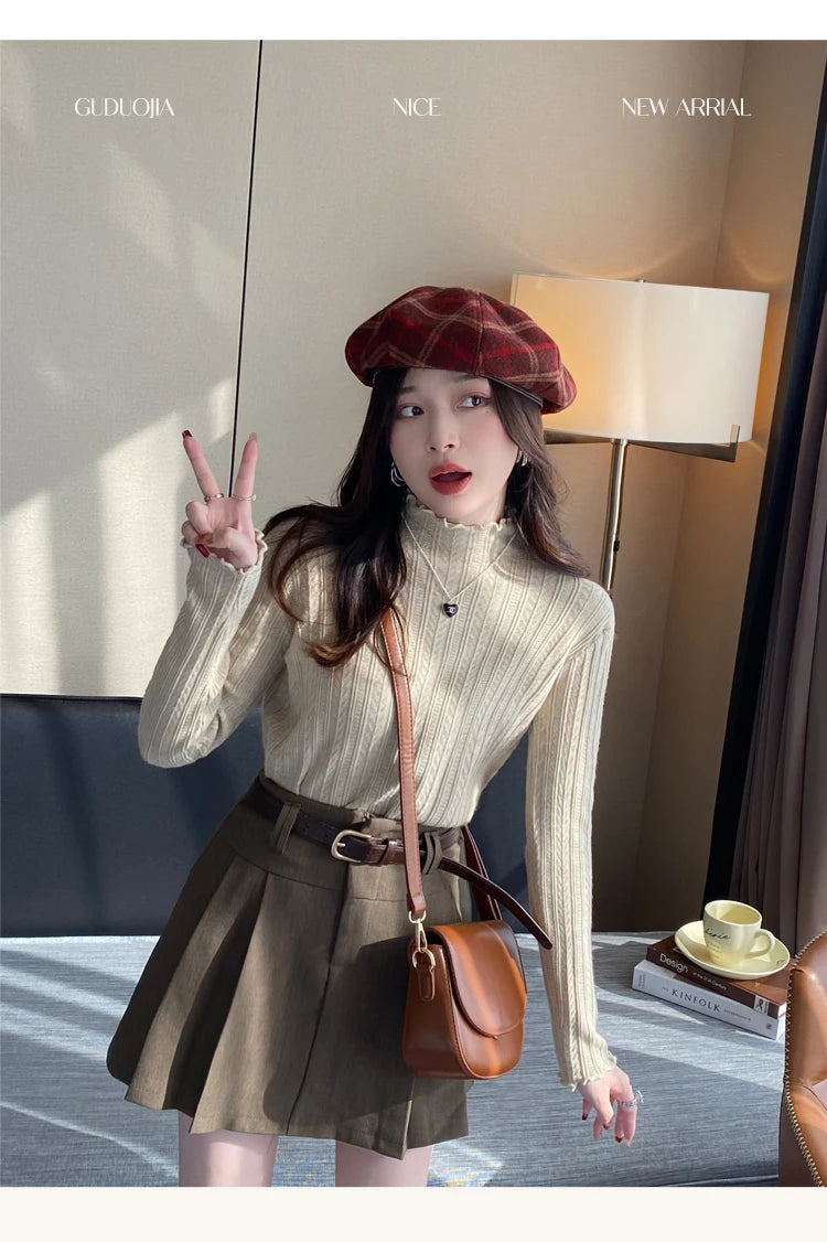 Suéter Cuello Alto Mujer Fruncido 2025 - Jersey Invierno Cálido Slim Otoño