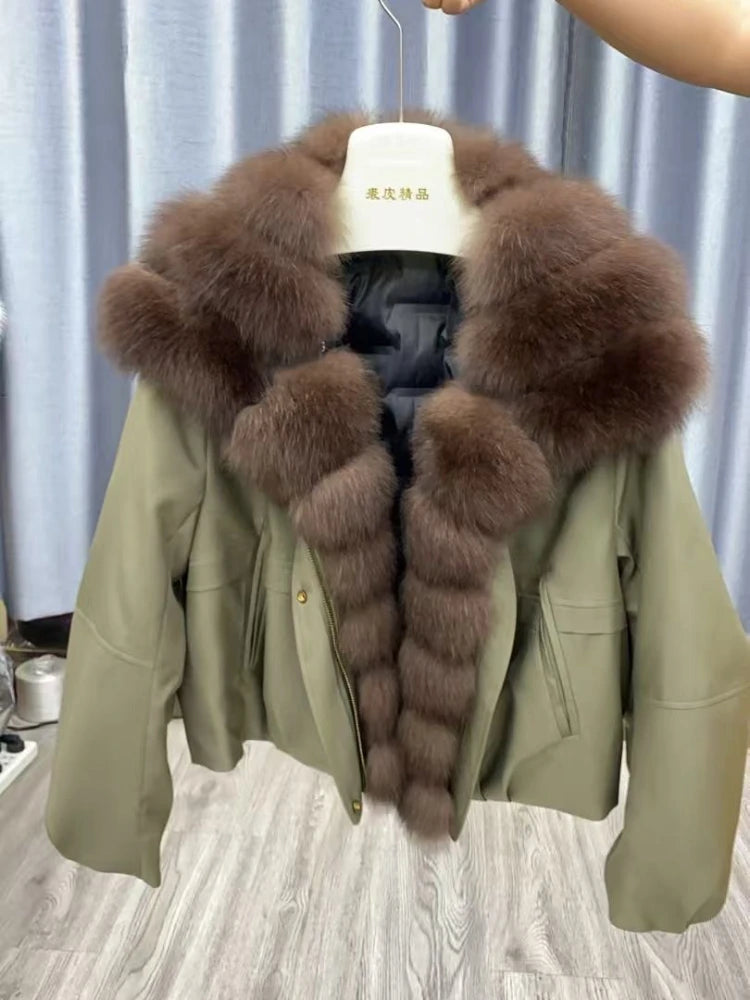 Abrigo Mujer Plumas Ganso Piel Zorro - Chaqueta Invierno Impermeable