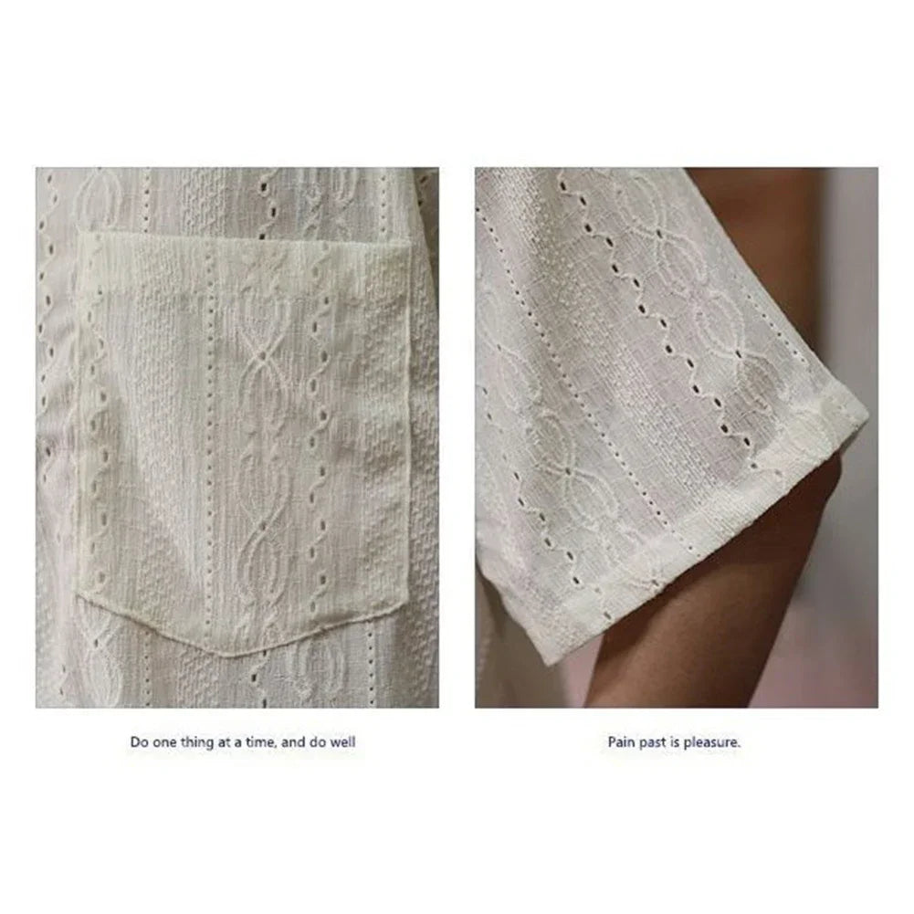 Camisa Hombre Casual Suelta Calada Manga Corta - Bolsillos Retro Fashion Vacaciones Diario