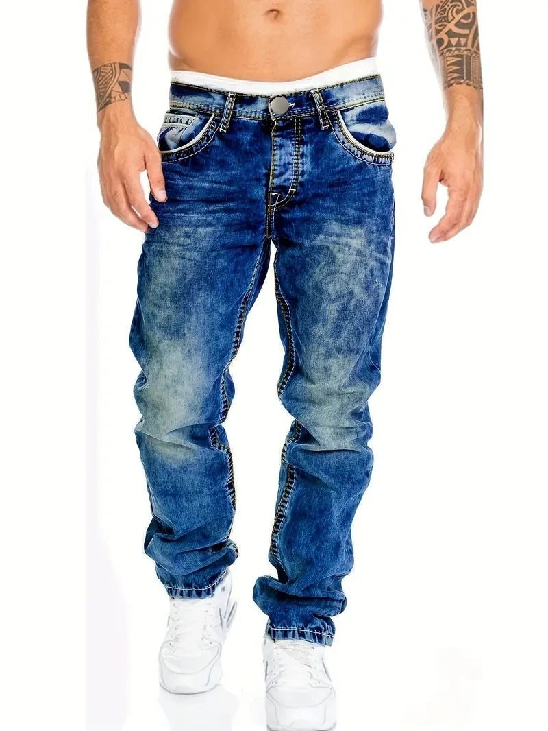 Vaqueros Hombre Europeos Americanos Otoño - Jeans Slim Elásticos Lavado Vintage Streetwear