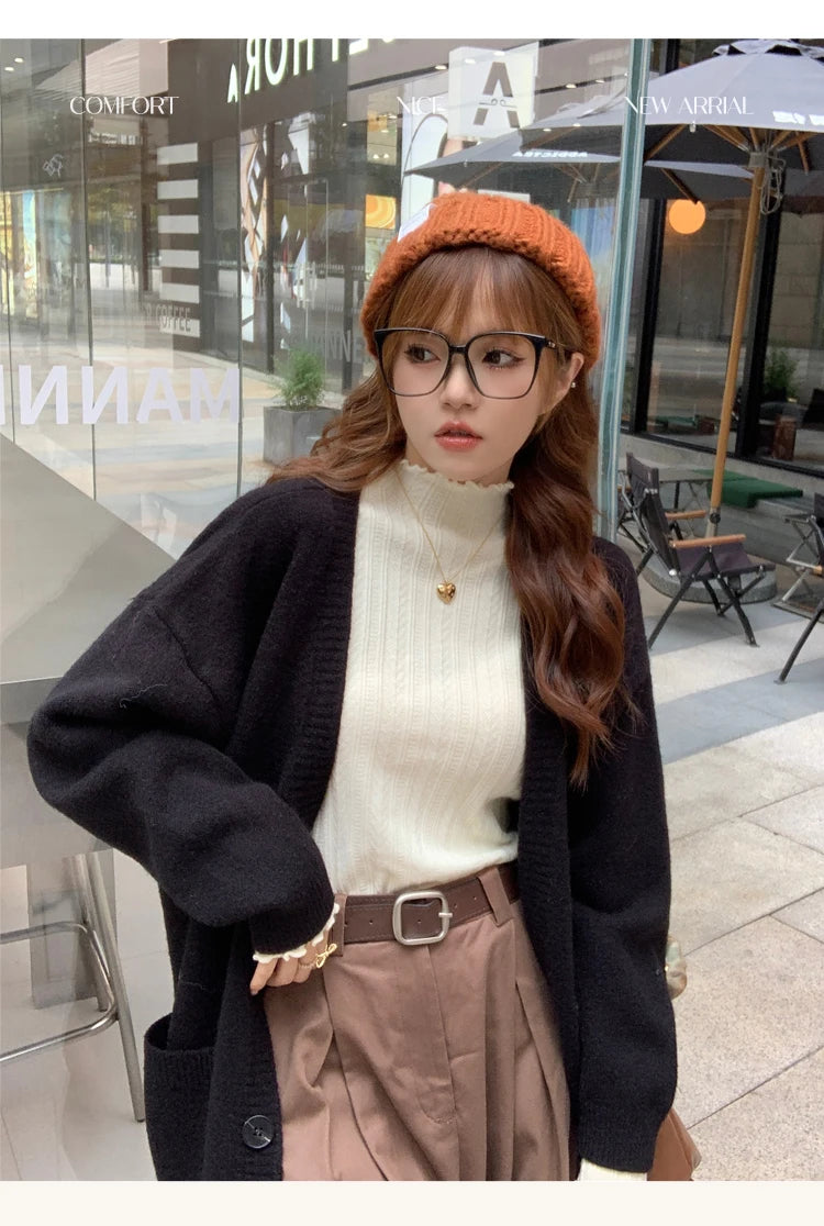 Suéter Cuello Alto Mujer Fruncido 2025 - Jersey Invierno Cálido Slim Otoño