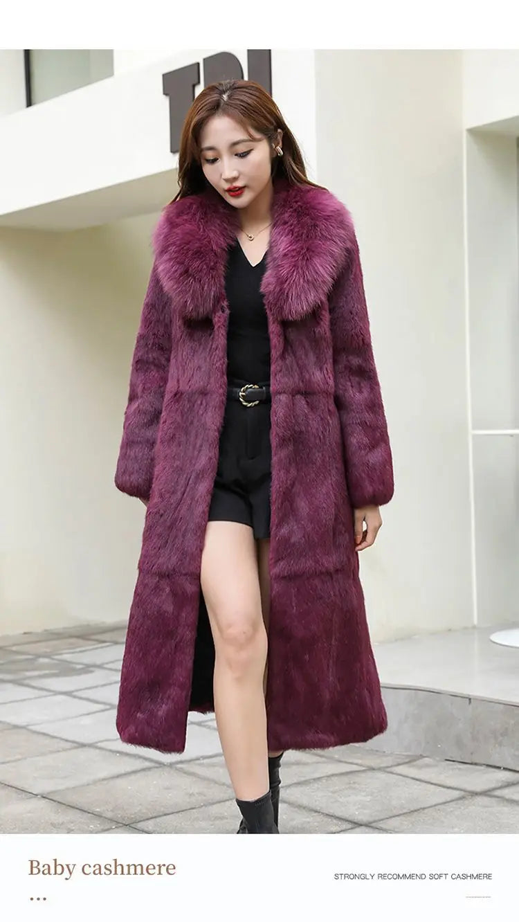 Abrigo Piel Conejo Rex Mujer - Abrigo Largo Cuello Zorro Fashion Invierno