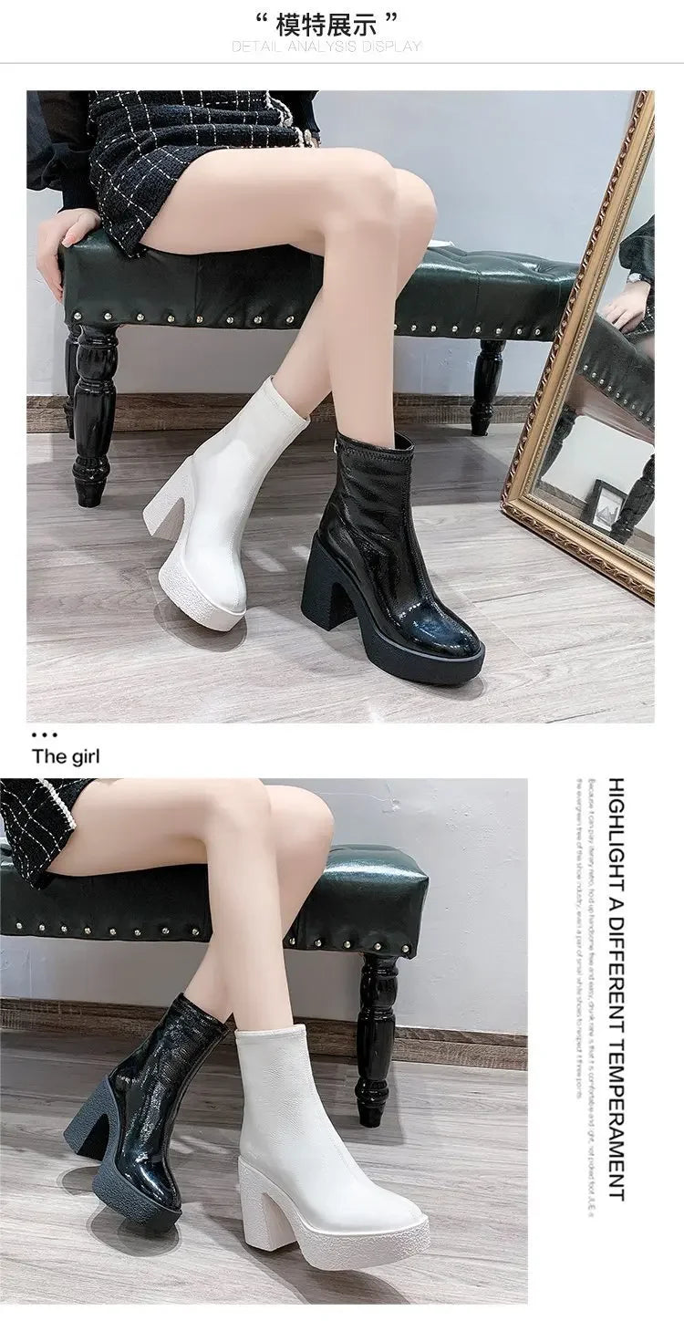 Botas Tobillo Mujer 2025 Plataforma - Cuero Tacón Alto Diseñador Goth