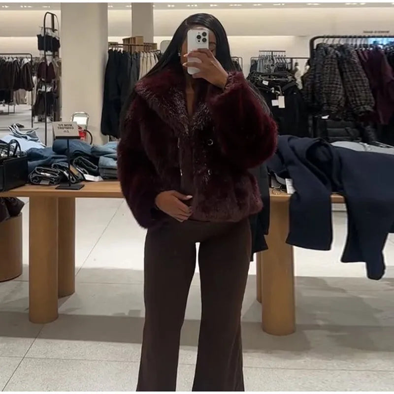 Chaqueta Mujer Elegante PU Piel - Chaqueta Solapa Doble Botón 2025