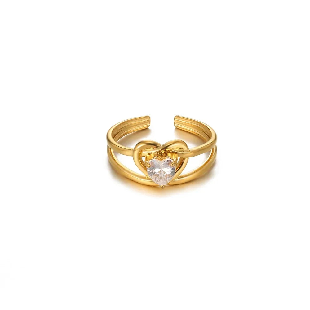 Anillo Corazón Circonita Mujer - Acero Inoxidable Dorado Boda