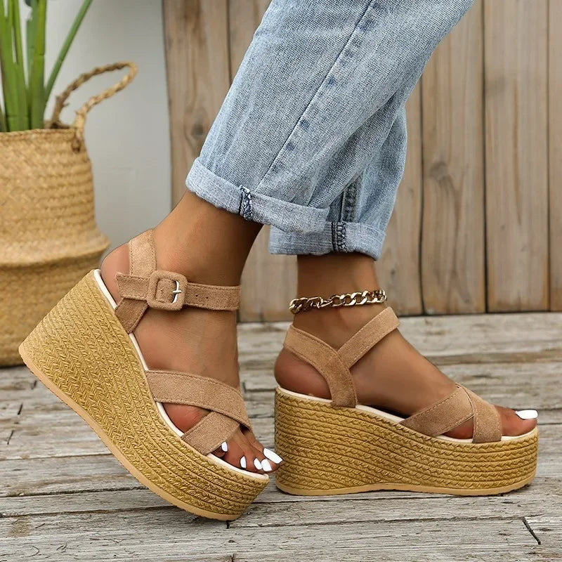 Sandalias Cuña Mujer Fashion 2025 - Zapatos Plataforma Antideslizantes Hebilla Elegantes
