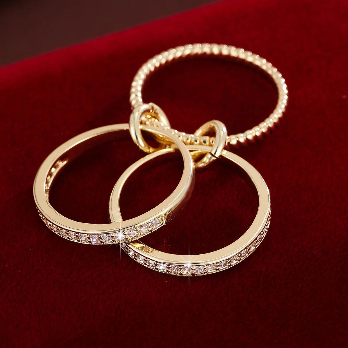 Anillos Apilables Entrelazados Trendy - Circonita Cúbica Statement Mujer