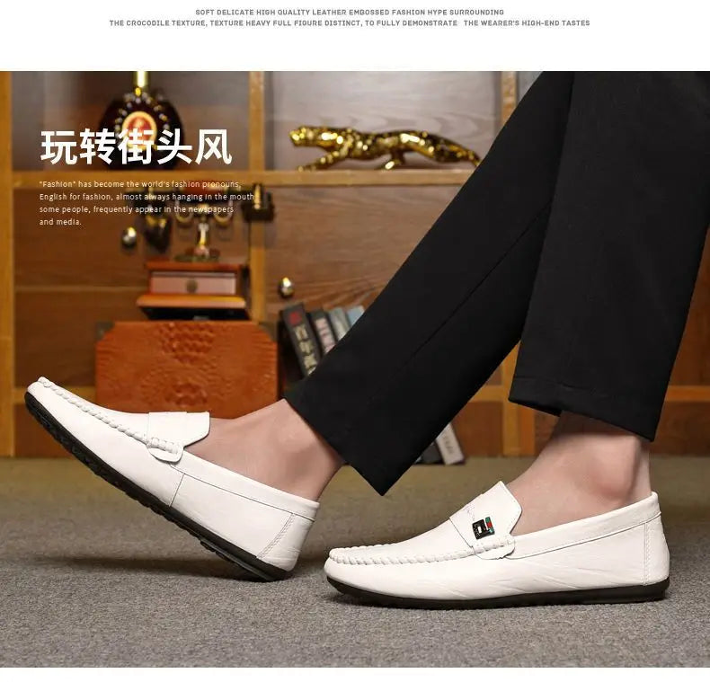 Mocasines Hombre Blancos Cuero - Vestir Casual Slip-On Primavera Otoño Designer