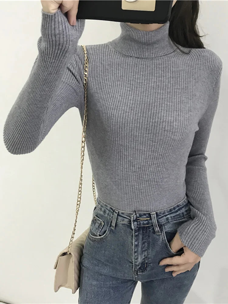 Jersey Cuello Alto Mujer 2025 - Suéter Coreano Slim Otoño Invierno