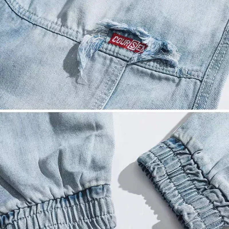 Vaqueros Harem Hombre Azul Claro - Jeans Cargo Sueltos Retro Puños Elásticos Talla Grande