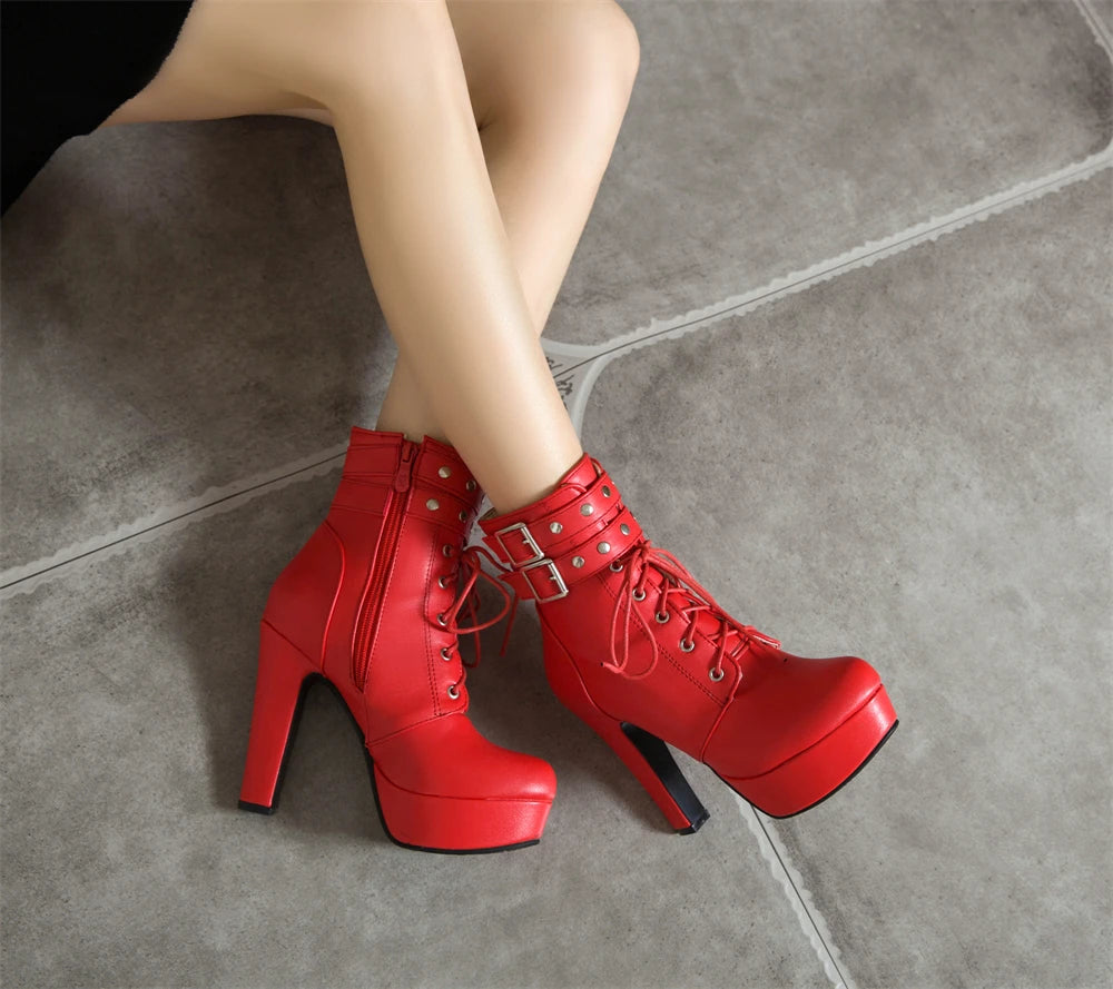 Botas Tobillo Mujer Plataforma Cordones - Tacón Alto Hebilla Talla 34-46