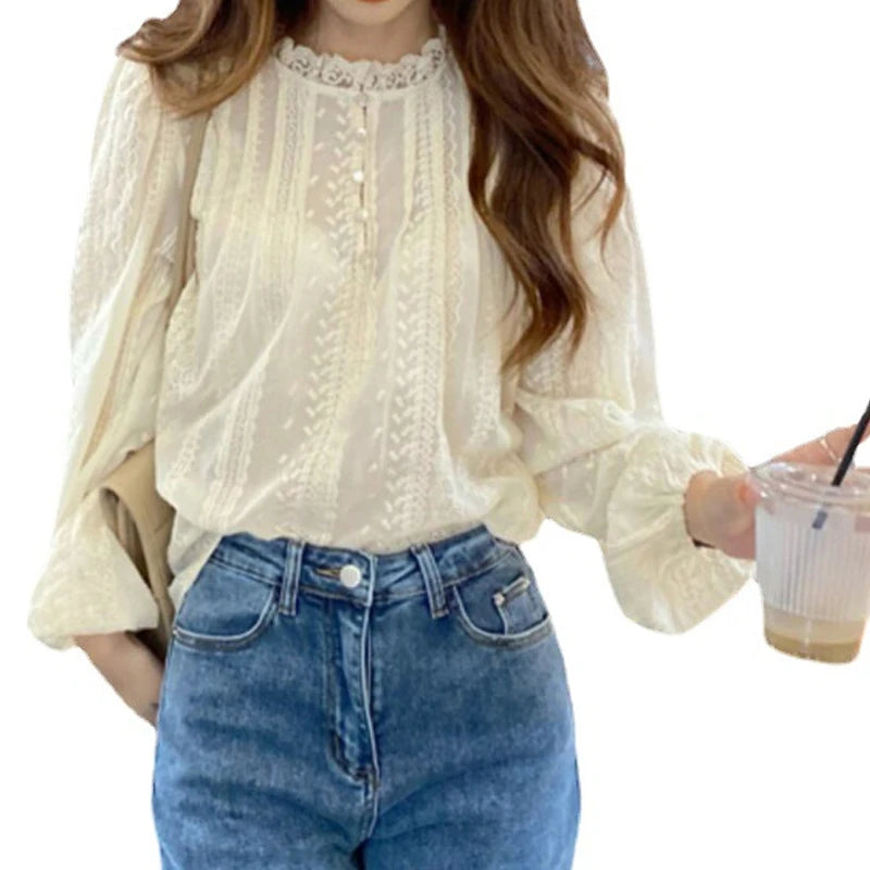 Blusa Encaje Mujer Oficina - Camisa Elegante Primavera Otoño