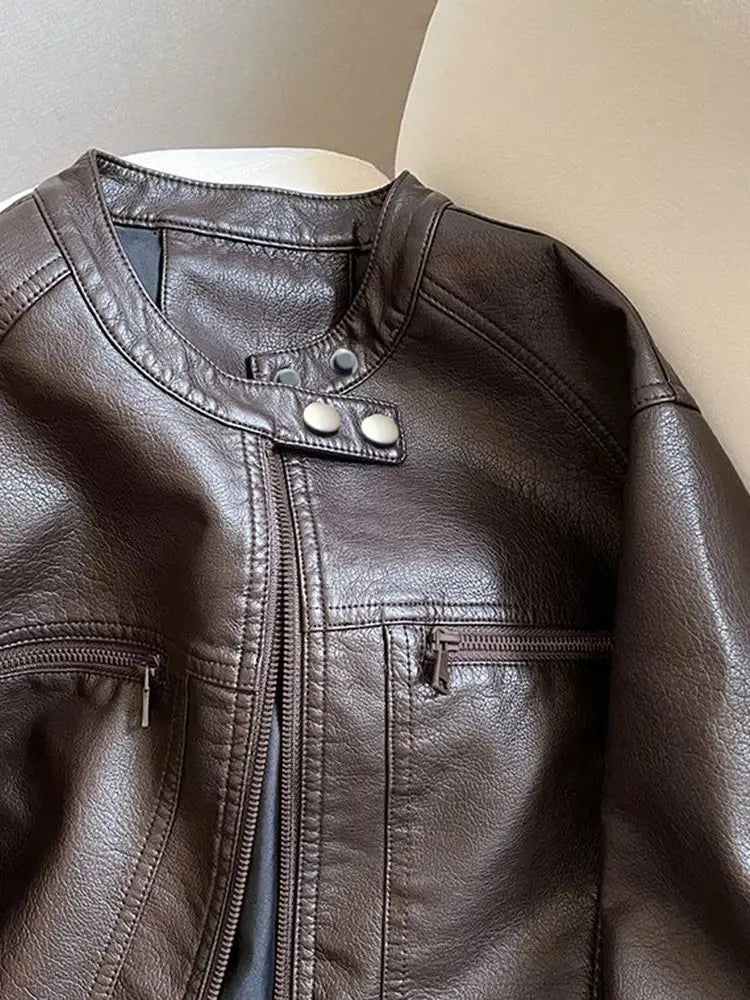 Chaqueta Cuero PU Americana - Chaqueta Locomotora Cuello Alto 2025