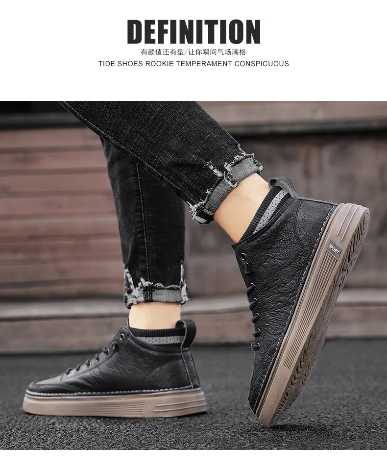 Zapatos Hombre Cuero Casual 2023 - Negros High-Top Sneakers Platform Botines Tobillo Tenis Masculino