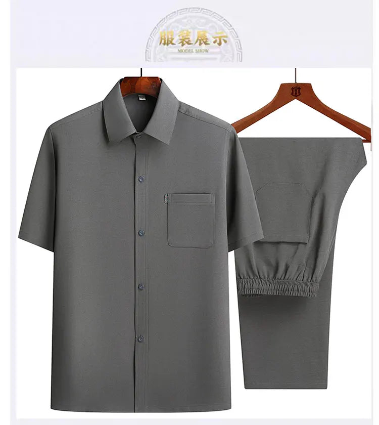 Conjunto Hombre Camisa y Pantalones 2025 - Set Deportivo Casual Estilo Chino Verano