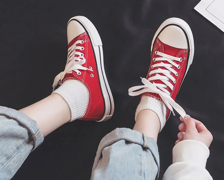 Zapatos Canvas Mujer Blancos - Zapatillas Planas Cordones Primavera 2025