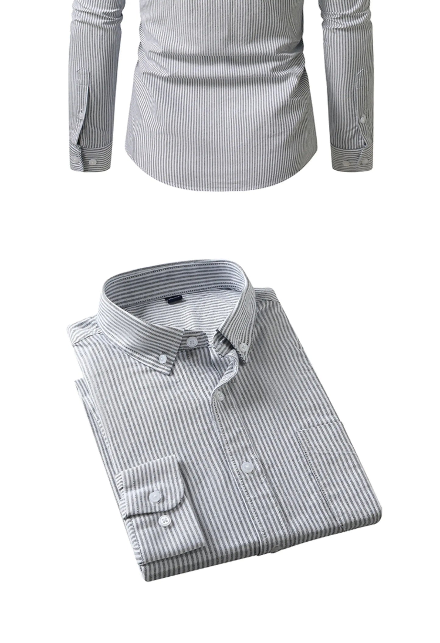 Camisa Hombre Algodón Resistente - Alta Calidad Manga Larga Color Sólido Rayas