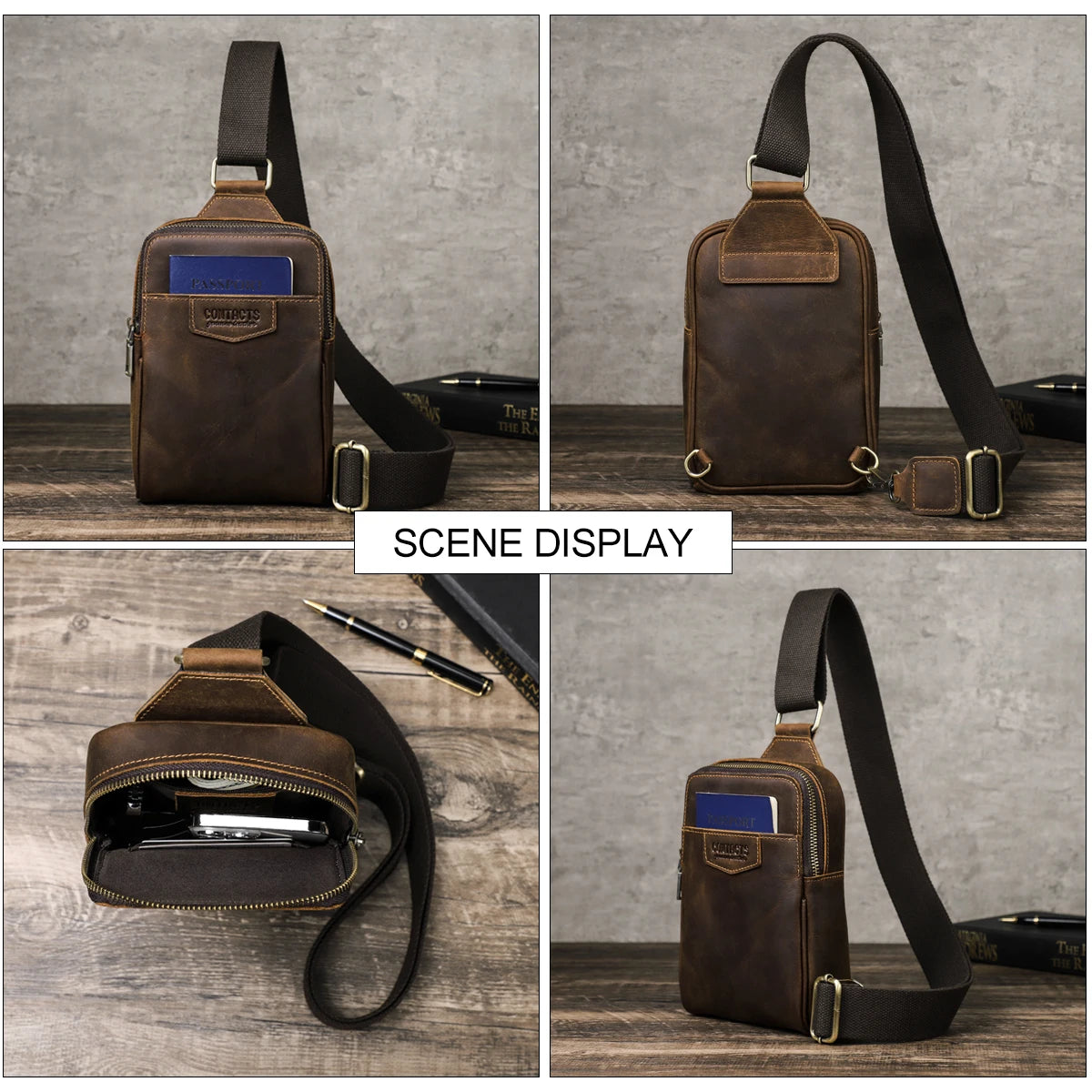 Riñonera Cuero Genuino Hombre Pequeña - Bolso Hombro Crossbody Viaje Outdoor Deportes Fanny Pack