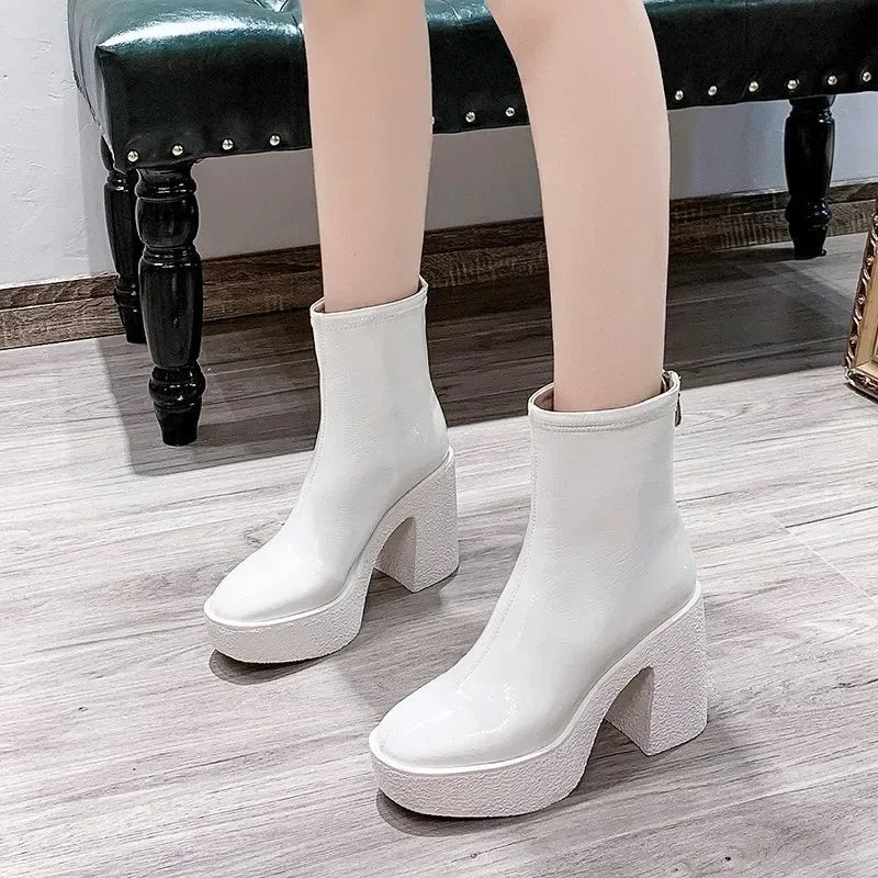Botas Tobillo Mujer 2025 Plataforma - Cuero Tacón Alto Diseñador Goth