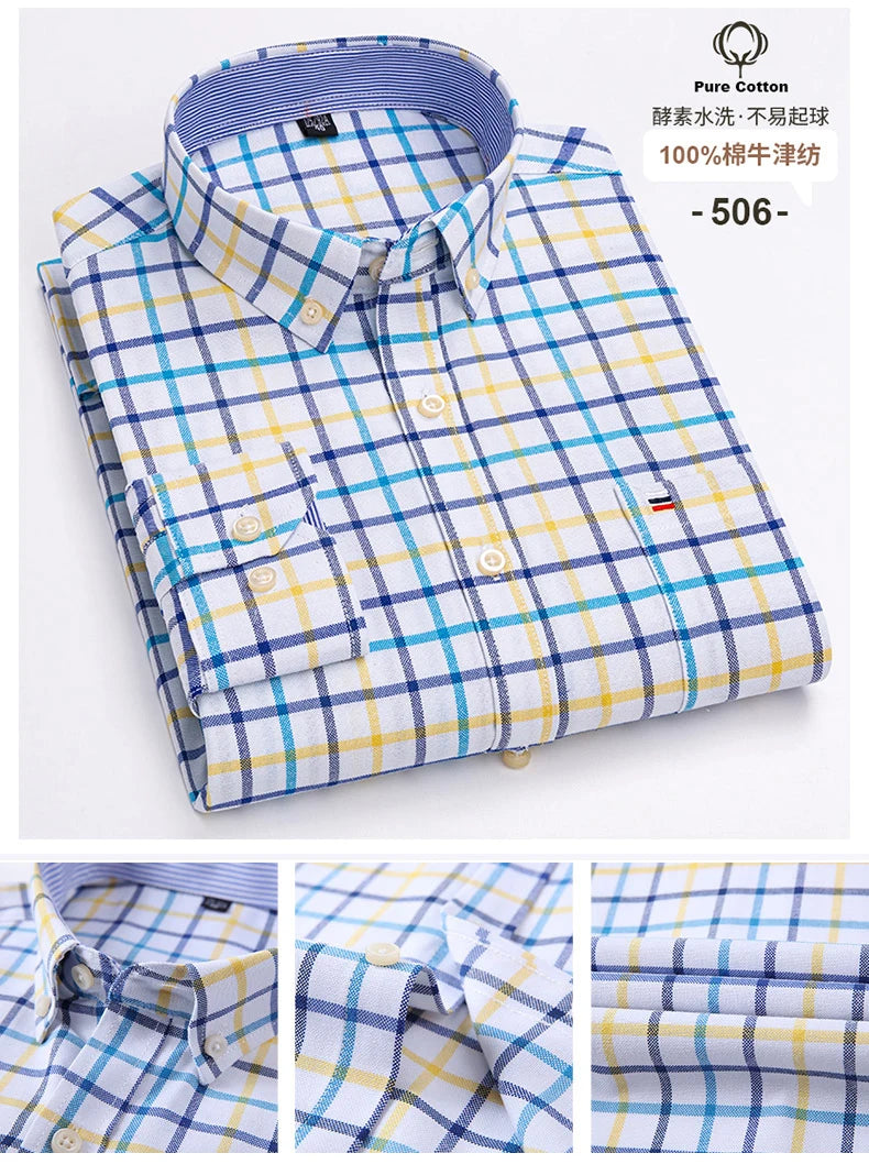 Camisa Hombre Business Cuadros 2024 - Fashion Trabajo Algodón Casual Vestir Slim Fit Manga Larga Botones