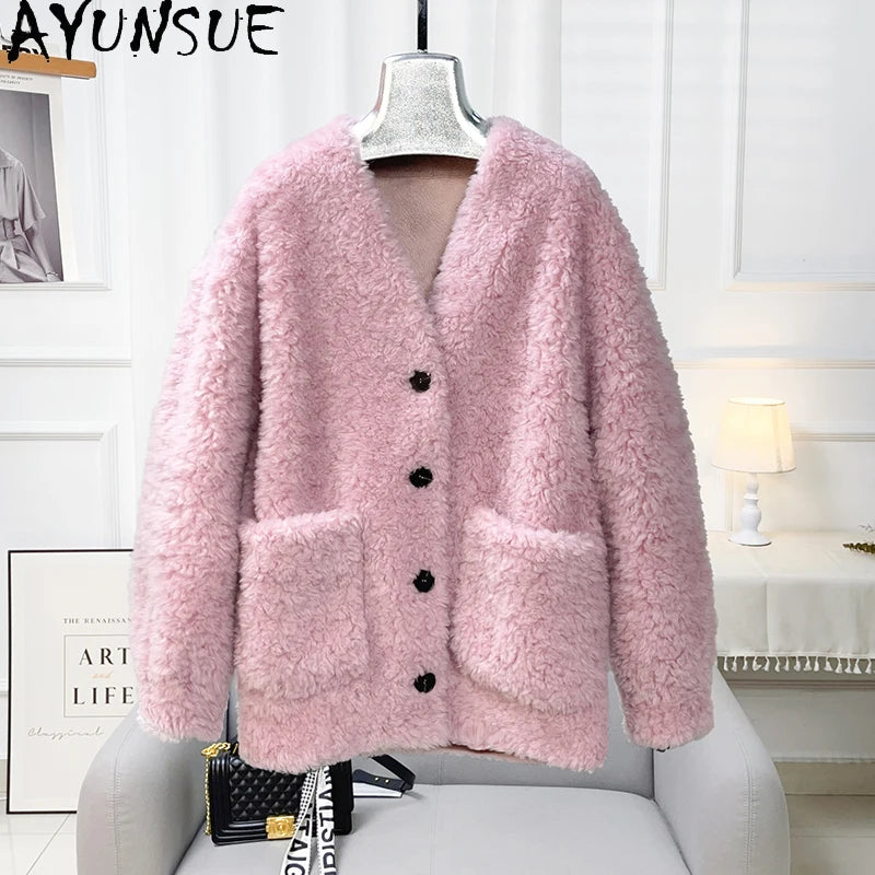 Chaqueta Lana Mujer Natural - Chaqueta Cordero Cuello V Media Largo 2025