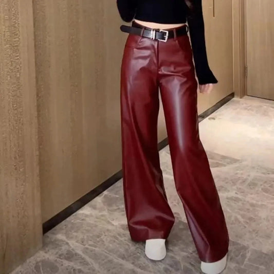 Pantalón Cuero PU Mujer Acampanado - Leggings Negro Gótico