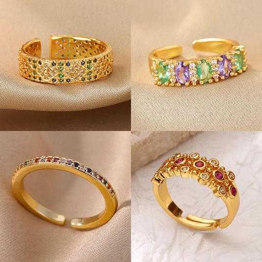 Anillo Circonita Arcoíris Mujer - Acero Inoxidable Dorado Boda 2025