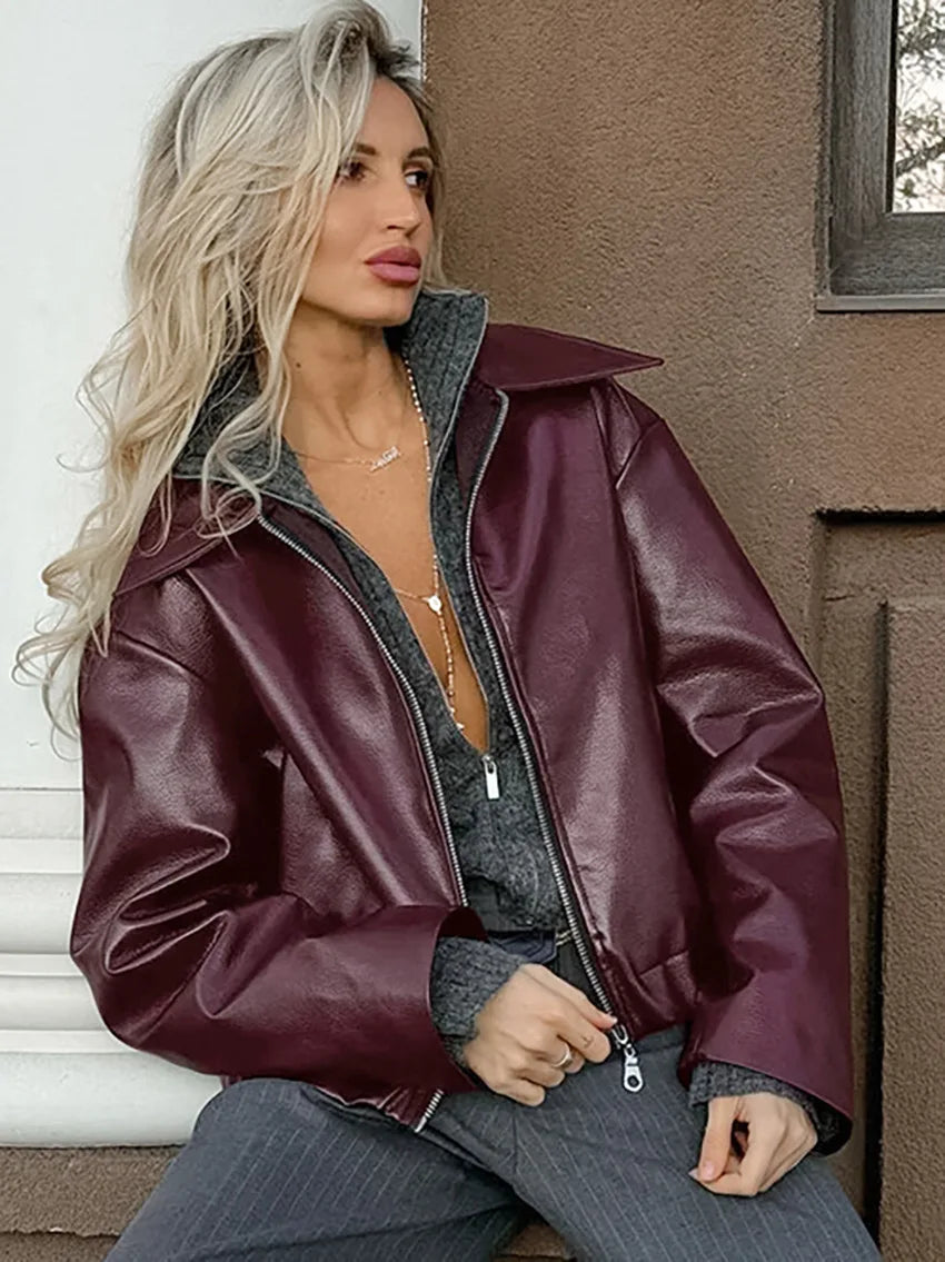 Chaqueta Cuero Roja Angola - Chaqueta Moto Streetwear 2024