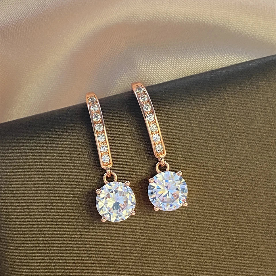 Pendientes Gancho Circonita Redonda - Minimalistas Elegantes Mujer