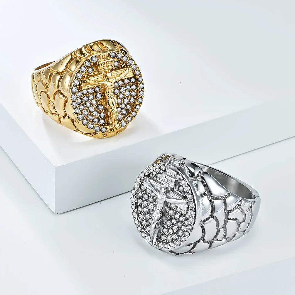 Anillo Jesús Hombre - Acero Inoxidable con Moissanita