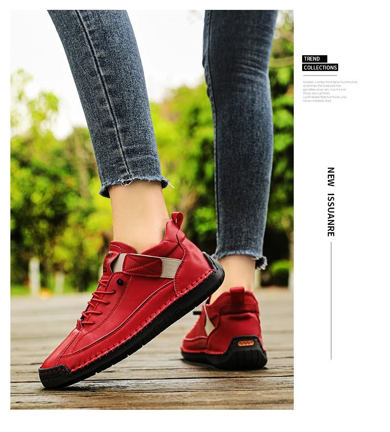 Sneakers Piel Mujer Artesanales - Zapatillas Mid-Top Slip-On Loafers Casual