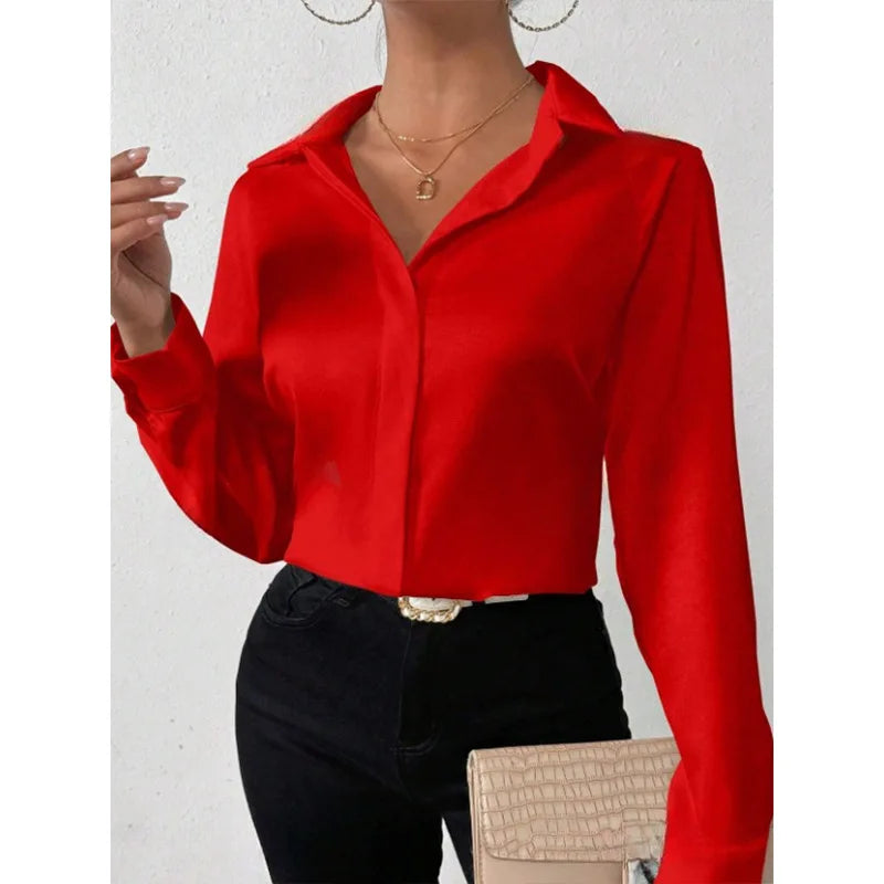 Blusa Satén Mujer Manga Larga - Camisa Elegante Seda