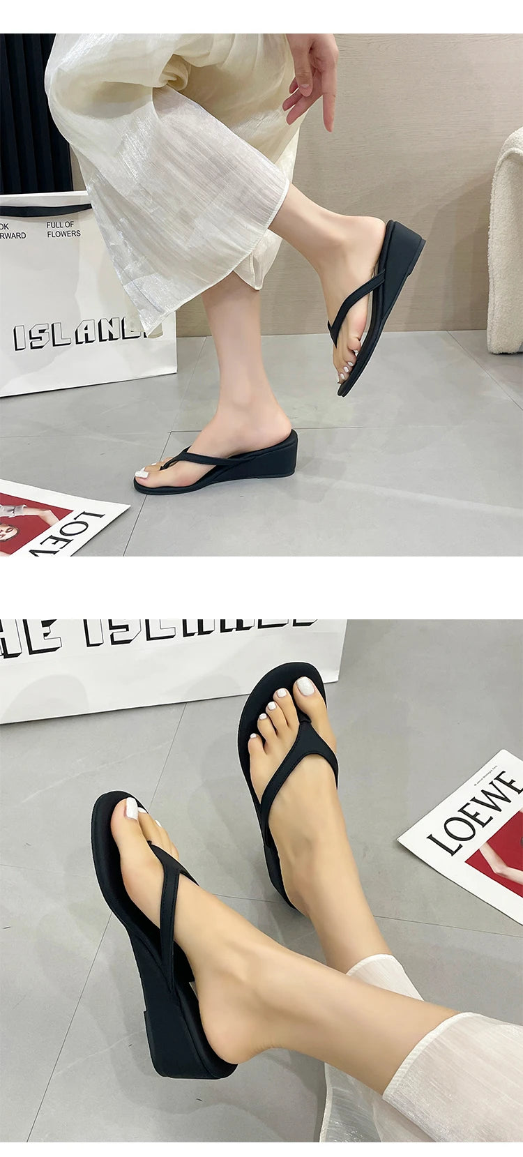 Sandalias Mujer Cuña - Chanclas Casuales Tacón Medio Verano