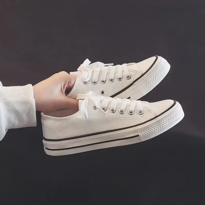 Zapatos Canvas Mujer Blancos - Zapatillas Planas Cordones Primavera 2025