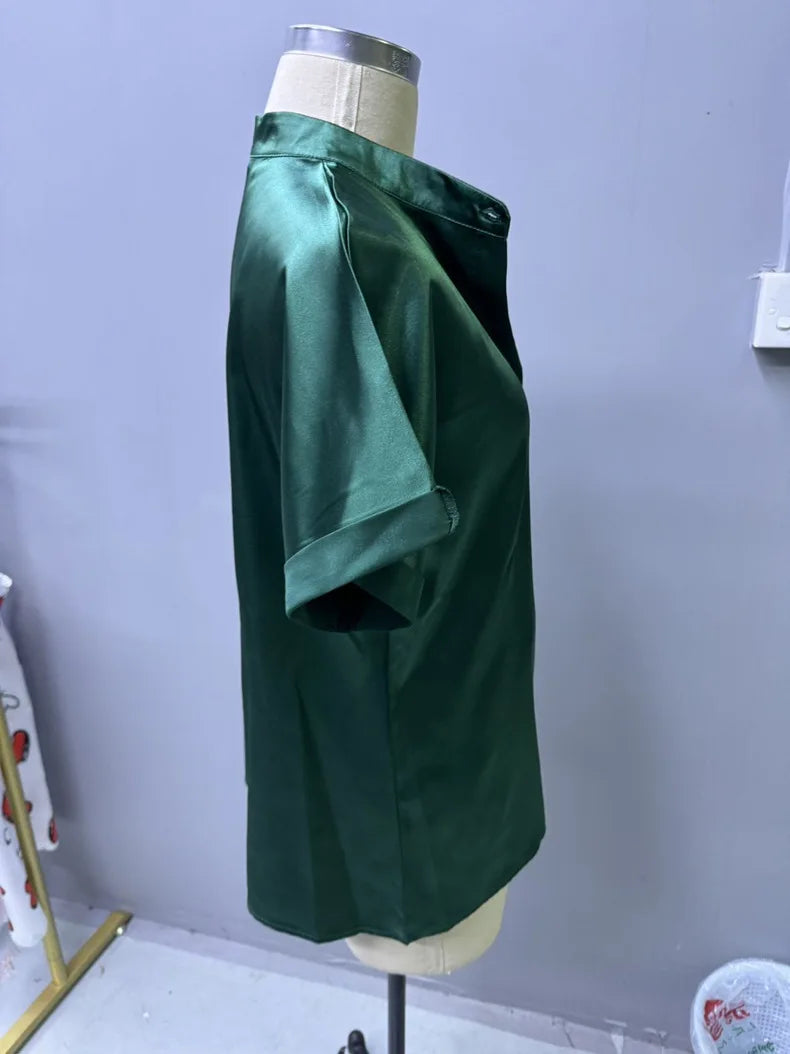 Camisa Satén Mujer Manga Corta - Blusa Oficina Básica 2025
