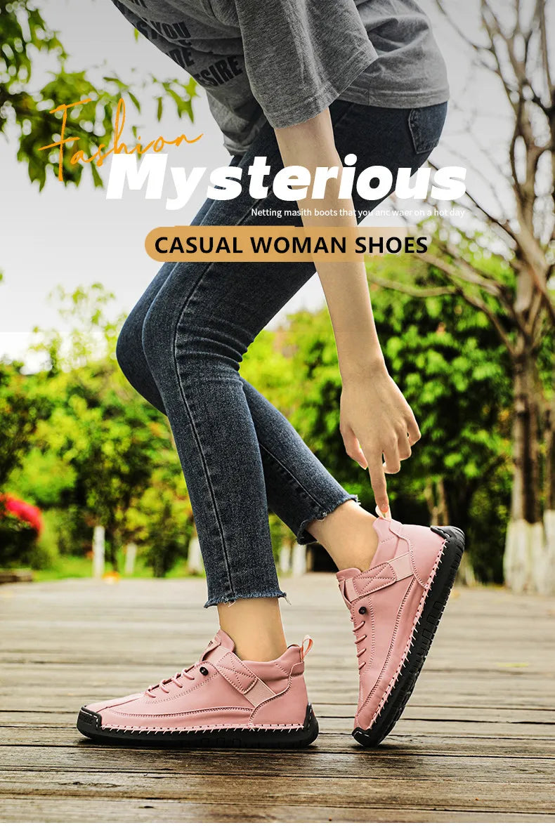 Sneakers Piel Mujer Artesanales - Zapatillas Mid-Top Slip-On Loafers Casual