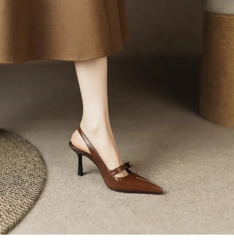 Sandalias Tacón Mujer Elegantes 2025 - Zapatos Hebilla Oficina Punta Cerrada