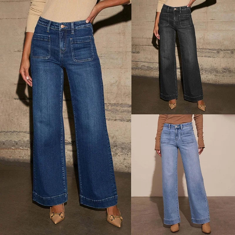Jeans Mujer Cintura Alta Pierna Ancha - Pantalón Retro Primavera 2025