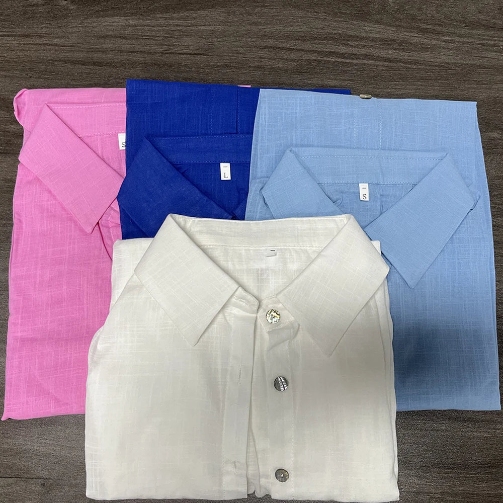 Camisa Mujer Verano Oficina - Blusa Manga Larga Solapa Elegante