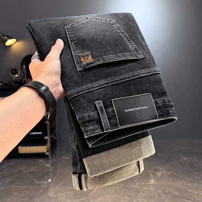 Vaqueros Hombre Otoño Invierno Coreanos - Jeans Rectos Stretch Casuales con Cinturón