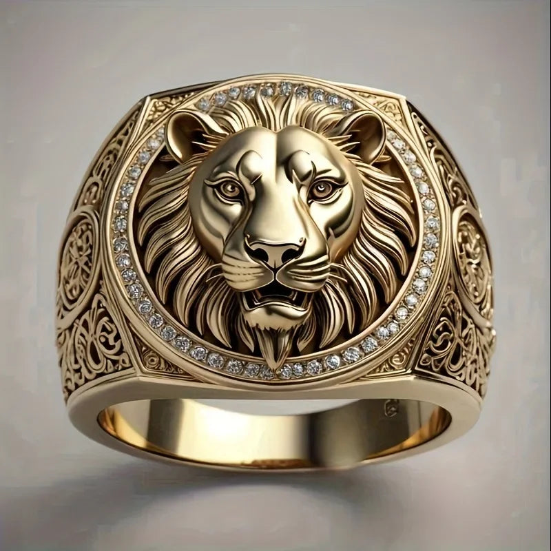 Anillo Rey León Cobre Unisex - Circonita Hip-Hop