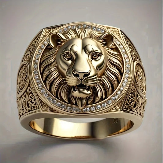 Anillo Rey León Cobre Unisex - Circonita Hip-Hop
