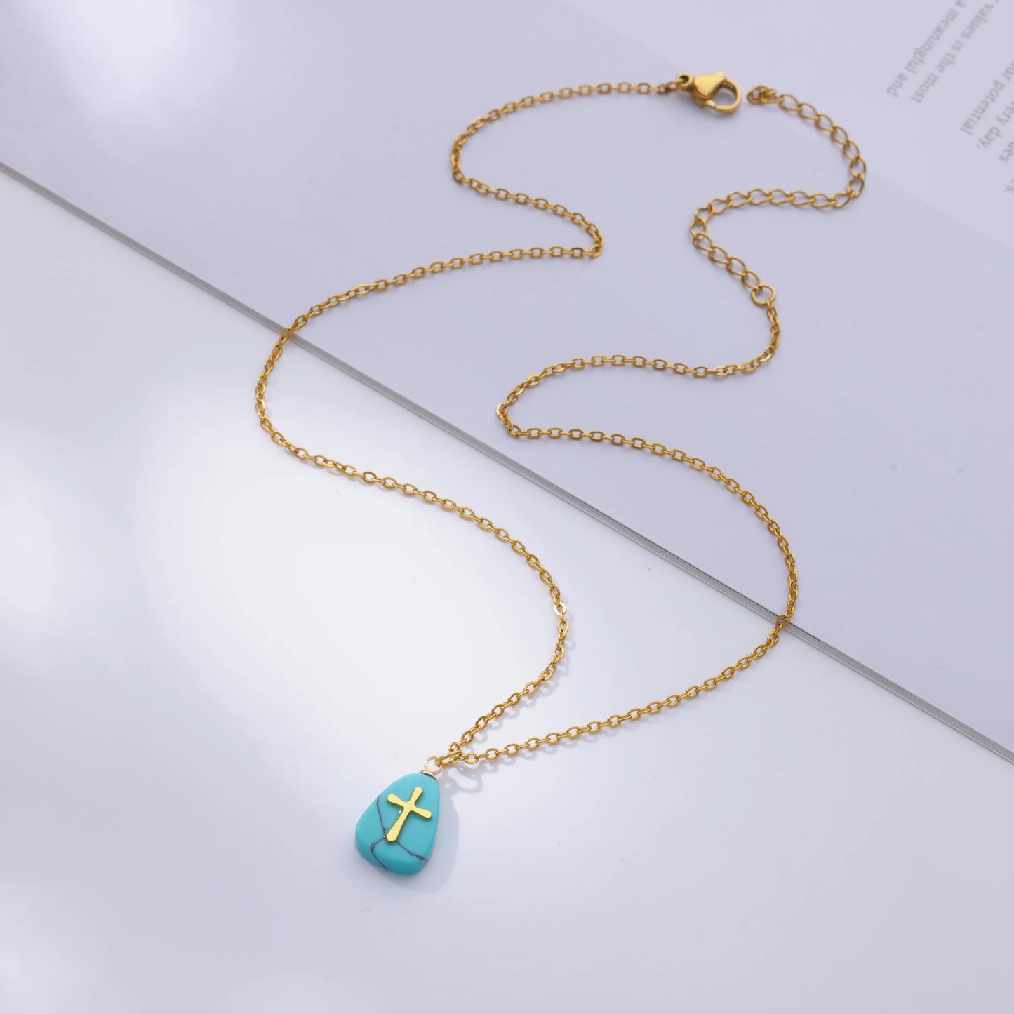 Collar Cruz Piedras Coloridas Mujer - Colgante Acero Inoxidable Dorado