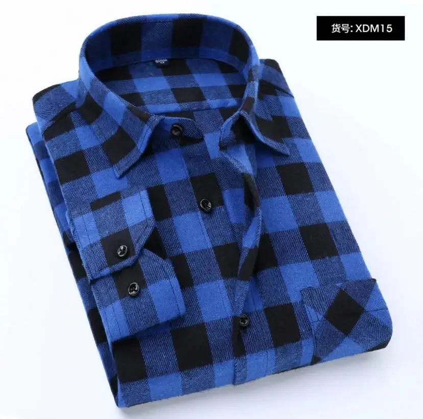 Camisa Hombre Franela Cuadros 2025 - Manga Larga Casual Primavera Otoño Slim Fit Algodón
