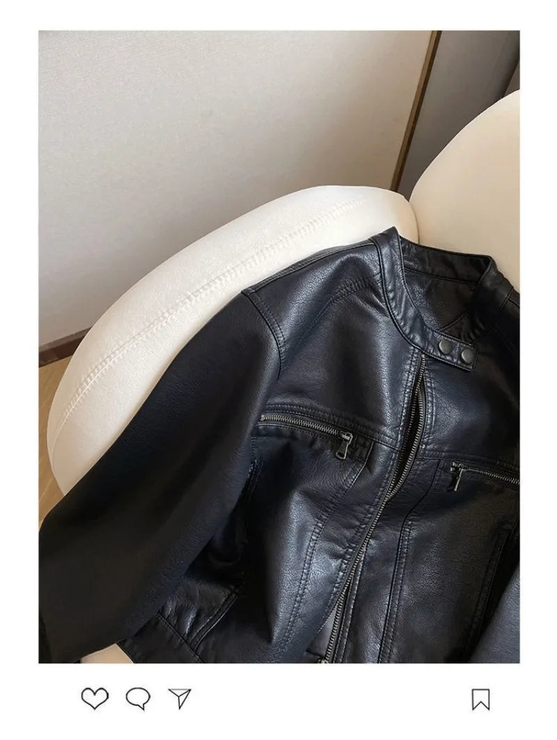 Chaqueta Cuero PU Americana - Chaqueta Locomotora Cuello Alto 2025