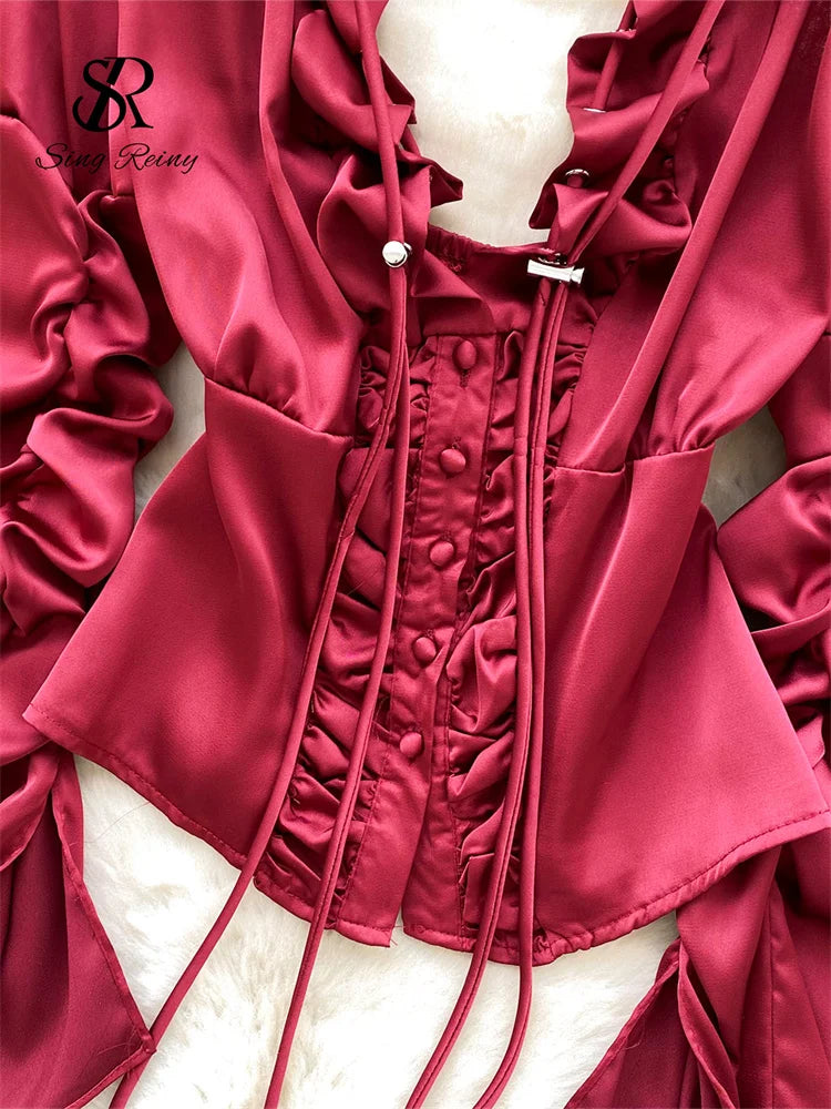 Blusa Mujer Sexy Encaje 2025 - Camisa Satén Cuello V Espalda Descubierta